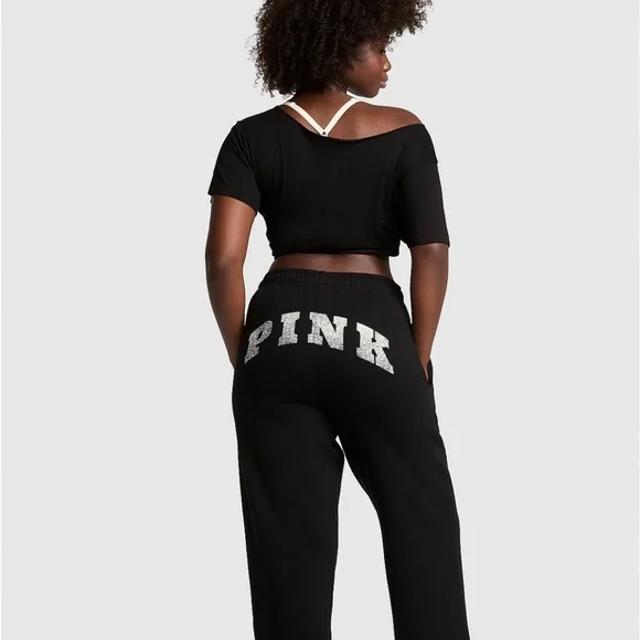 PINK Victoria's Secret Campus Relaxed Black Joggers with Logo - Picture 12 of 16